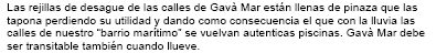 Extracte del programa electoral de Ciutadans-Gavà a les eleccions municipals de 2007 reclamant la neteja dels embornals de Gavà Mar